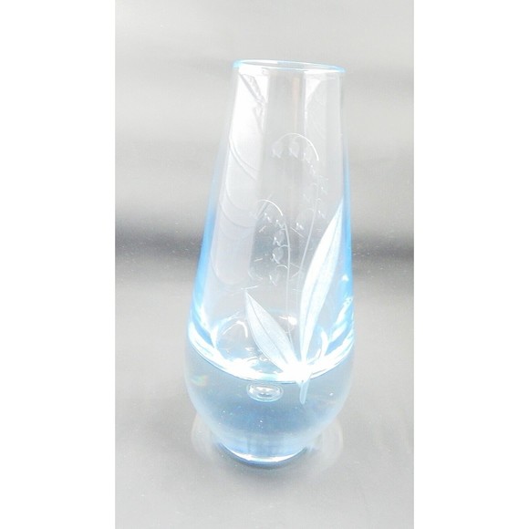 Randsfjord Handblown Glass Etched Bluebell Crystal Vase Controlled Bubble Base - Picture 7 of 12